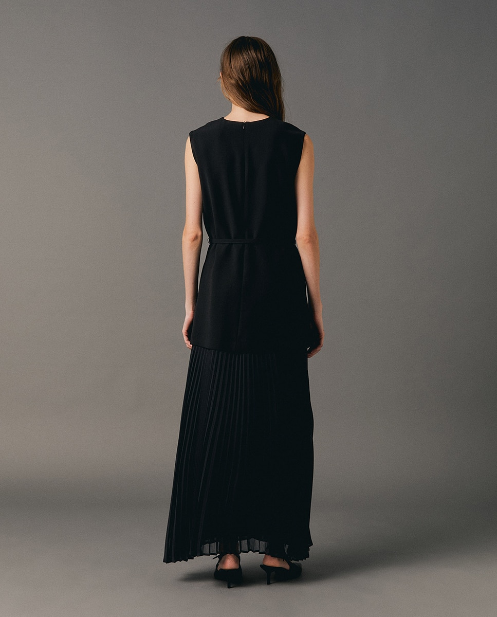 Vestido de Crepe com Saia Plissada 820 Cinzento Médio-6