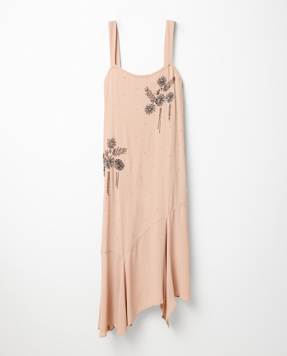 Vestido com Bordados e Missangas 650 Pêssego-5