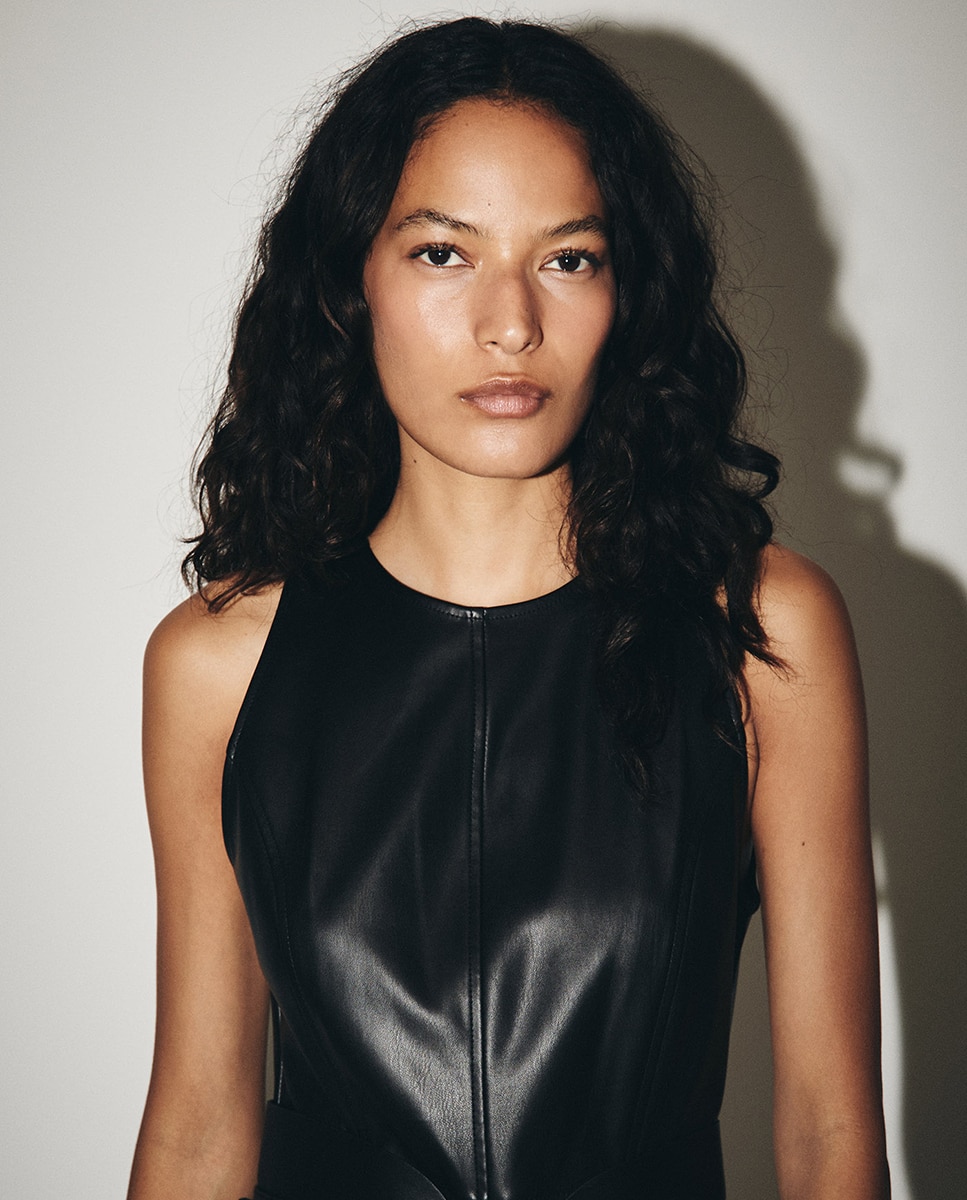 Vestido polipiel cinturón - Sfera - Negro Negro-3