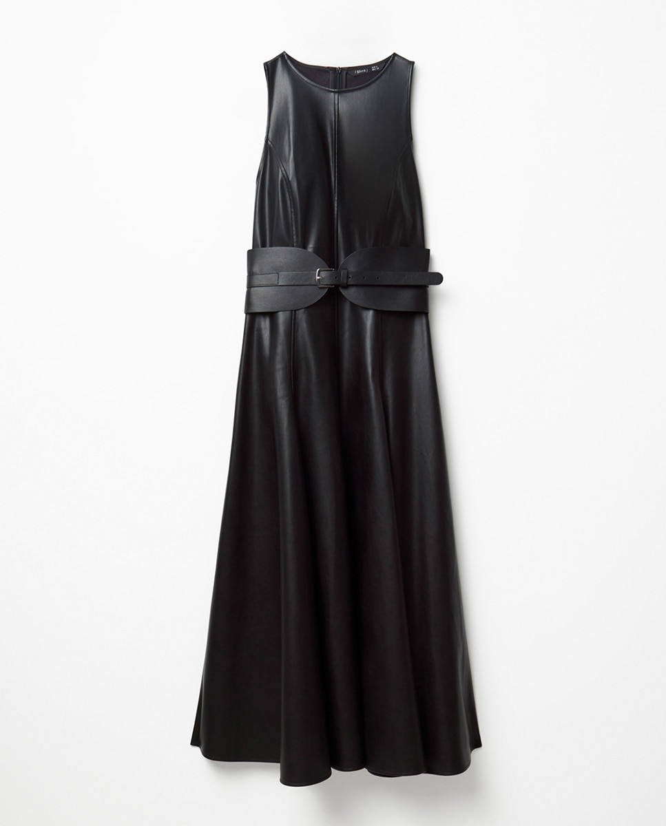 Vestido polipiel cinturón - Sfera - Negro Negro-6