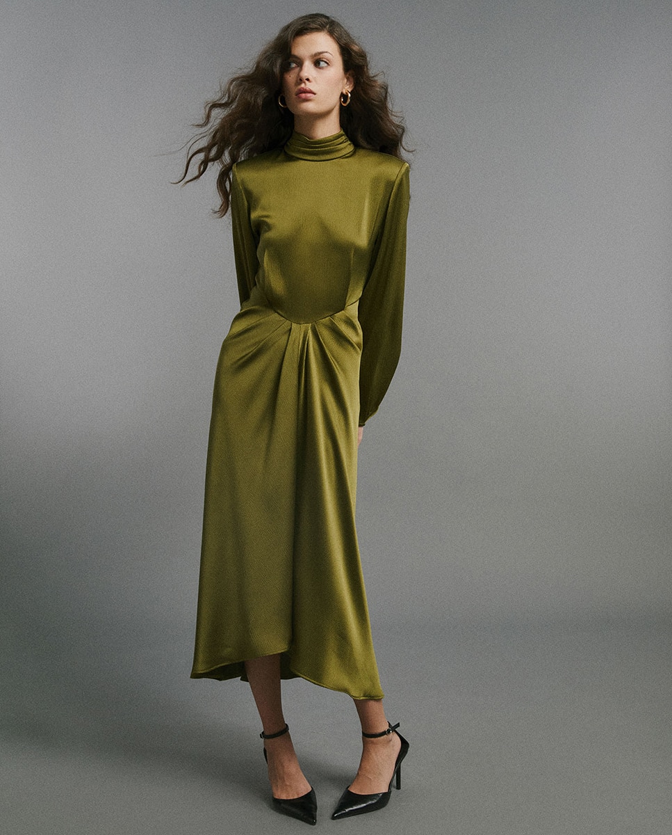 Vestido jaquard cuello - Sfera - Verde Verde-1