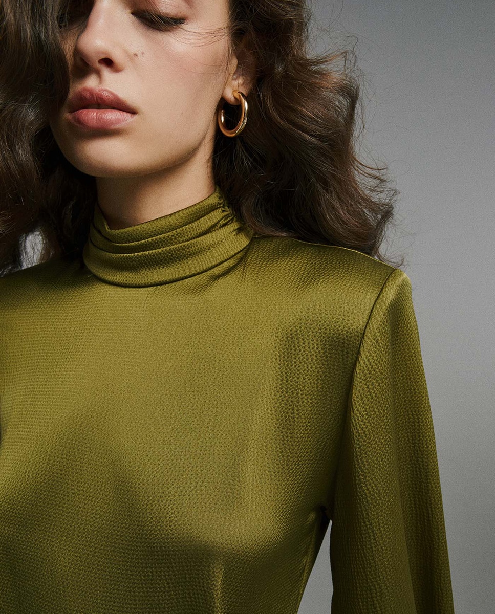 Vestido jaquard cuello - Sfera - Verde Verde-2