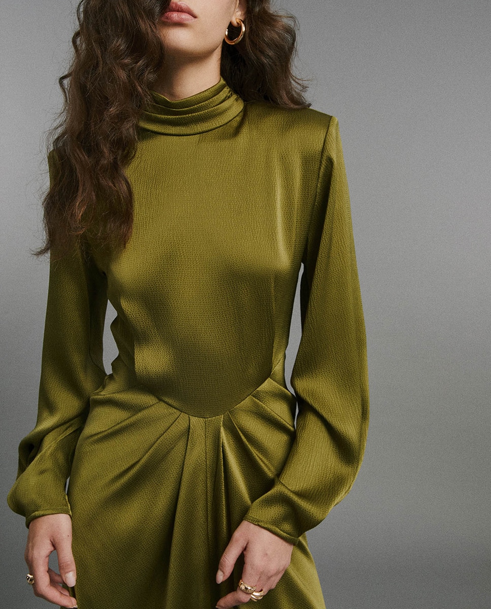 Vestido jaquard cuello - Sfera - Verde Verde-3