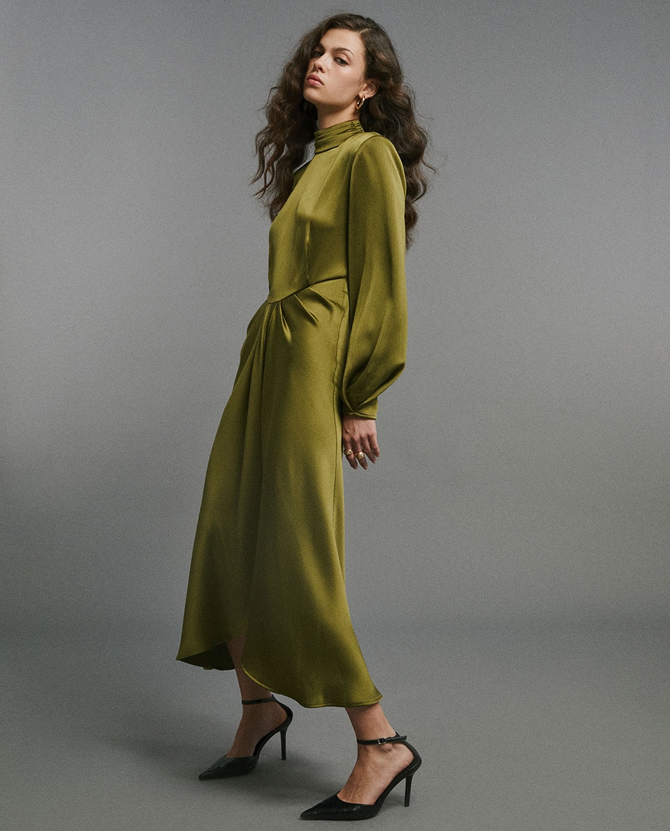 Vestido jaquard cuello - Sfera - Verde Verde-4