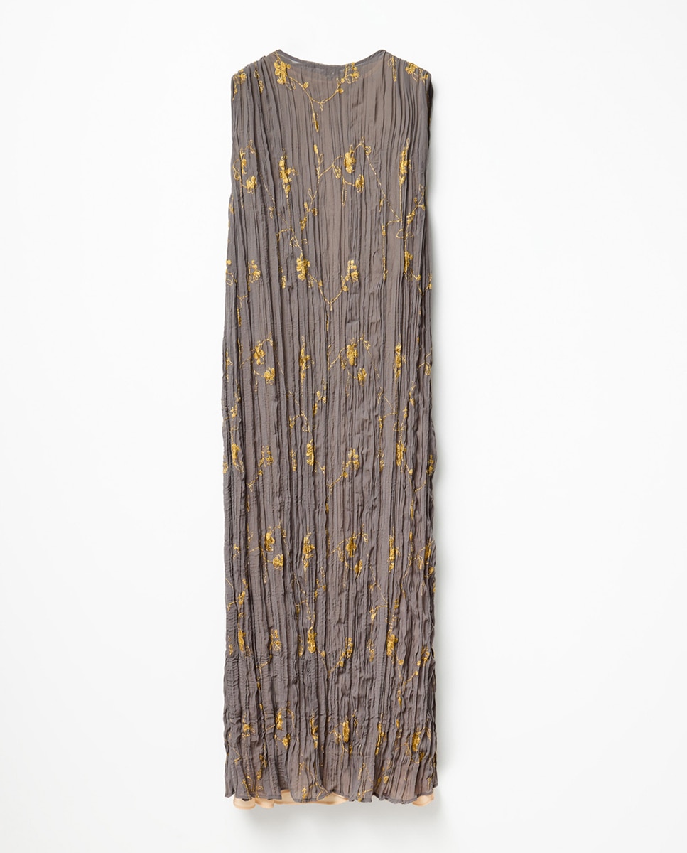 Vestido Regular com Bordados Cinzento-claro-6