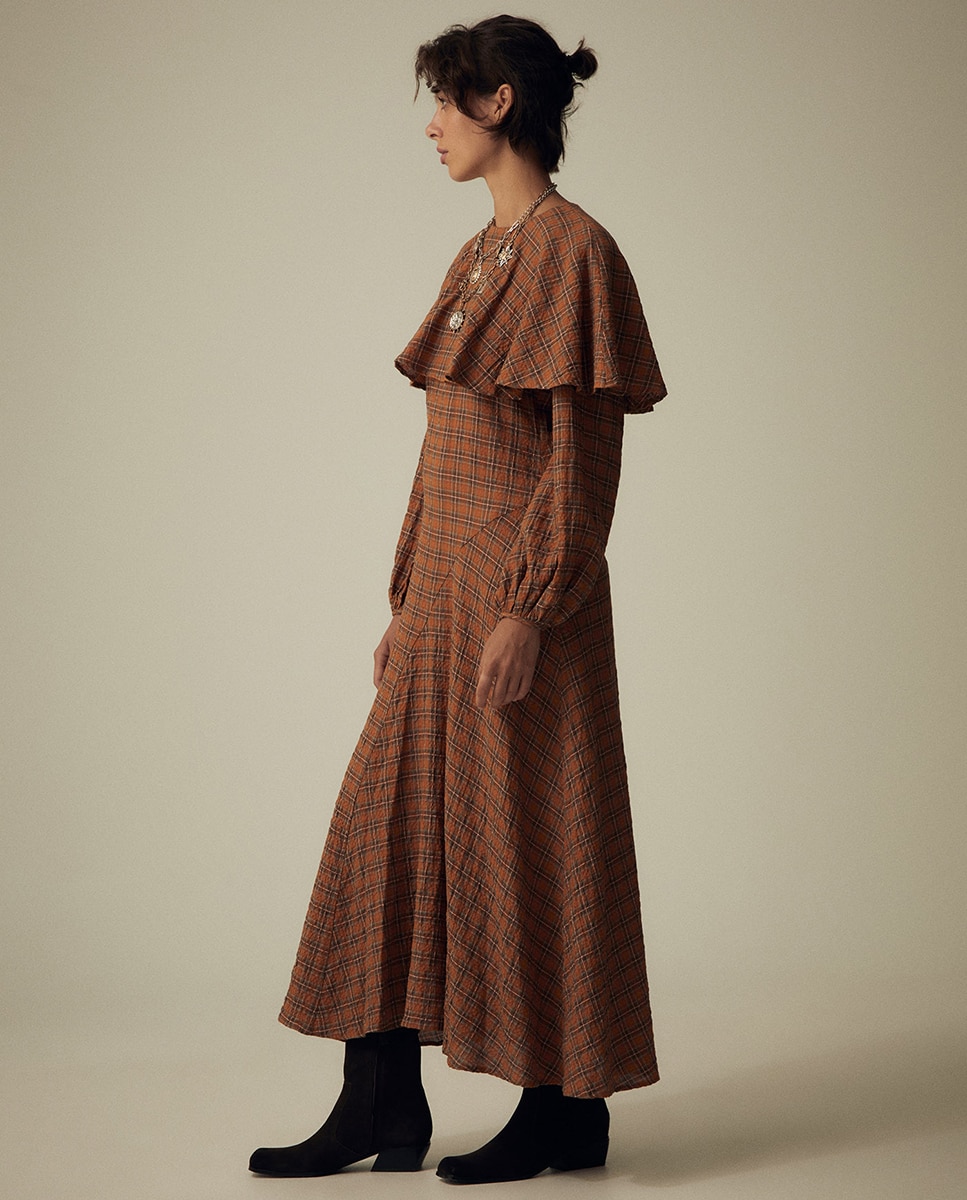 Vestido com Capa aos Quadrados 660 Laranja-3