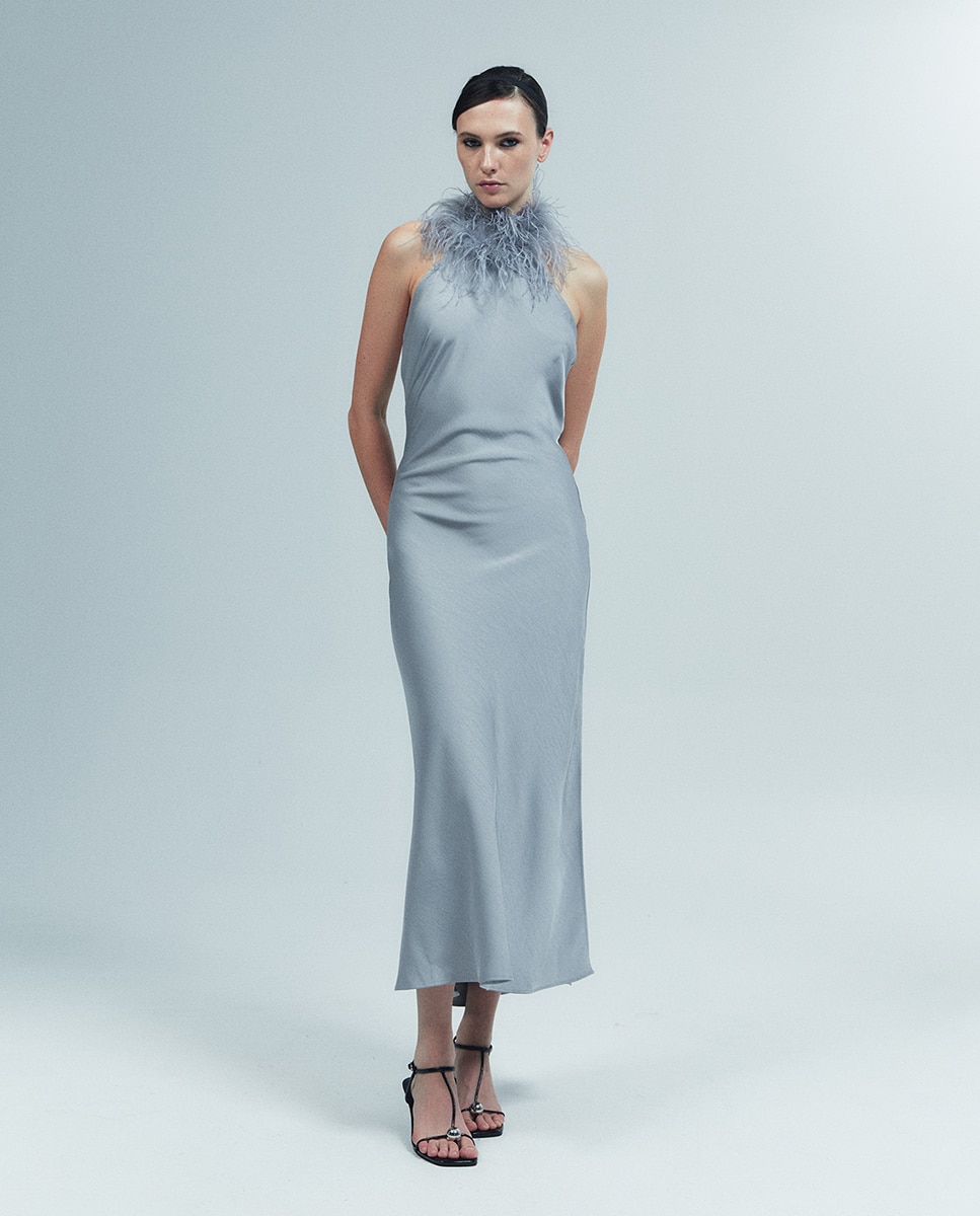 Imagem 0 de Vestido Rendilhado com Plumas