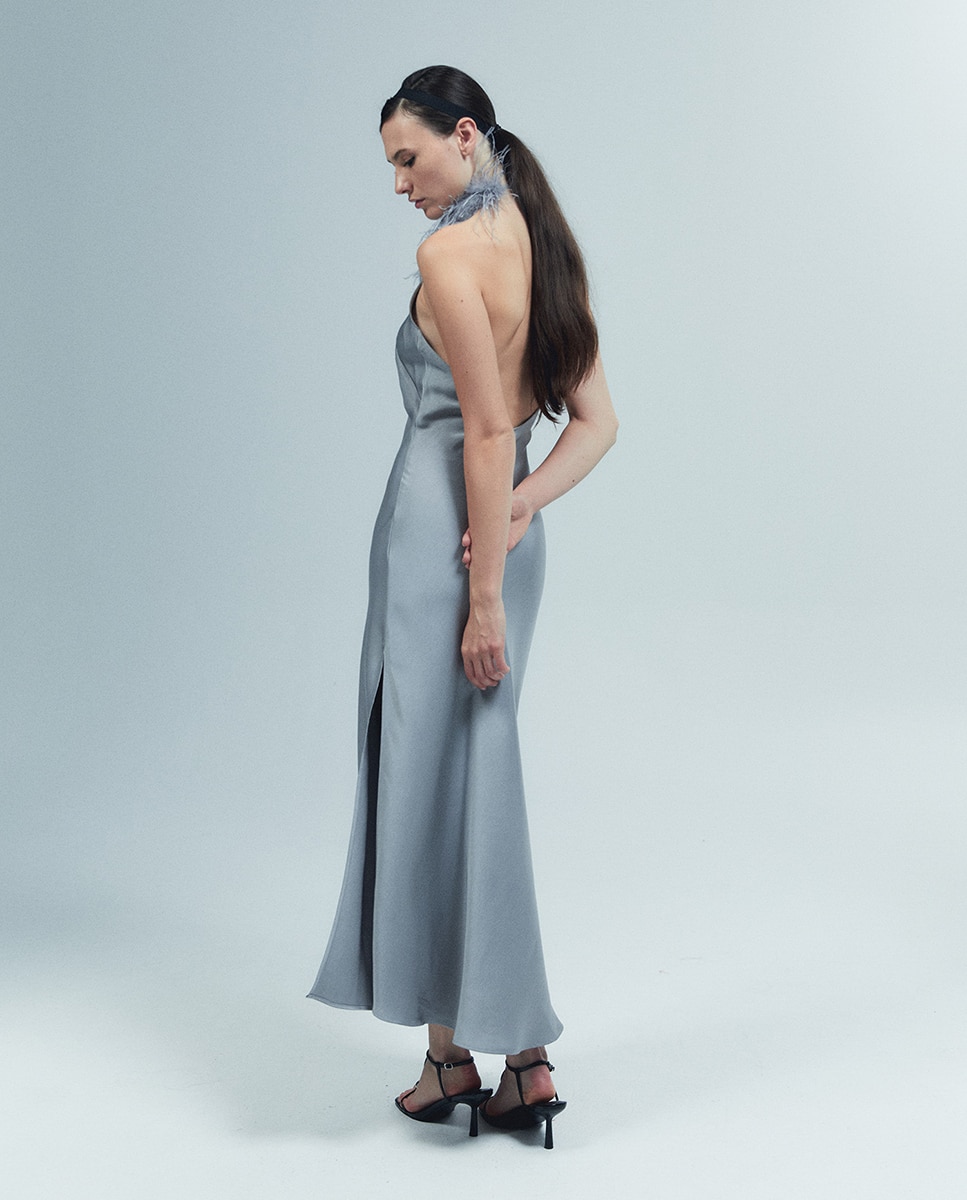 Vestido Rendilhado com Plumas Preto-4