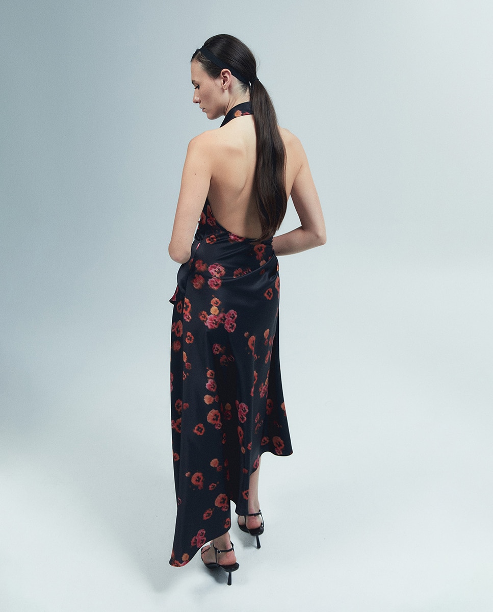 Vestido Estampado Halter Preto-3