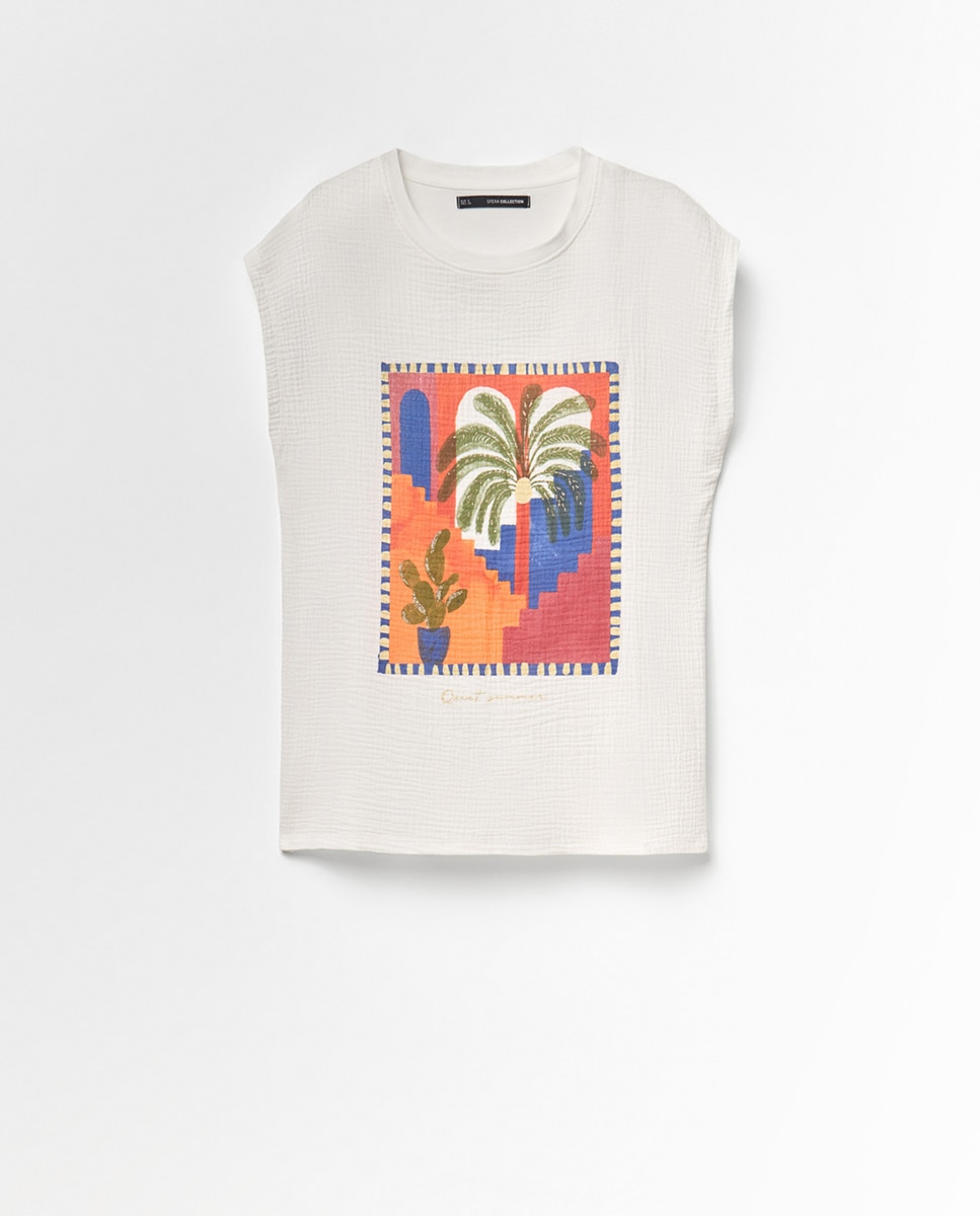 T-shirt com Estampado Gráfico Branco-5