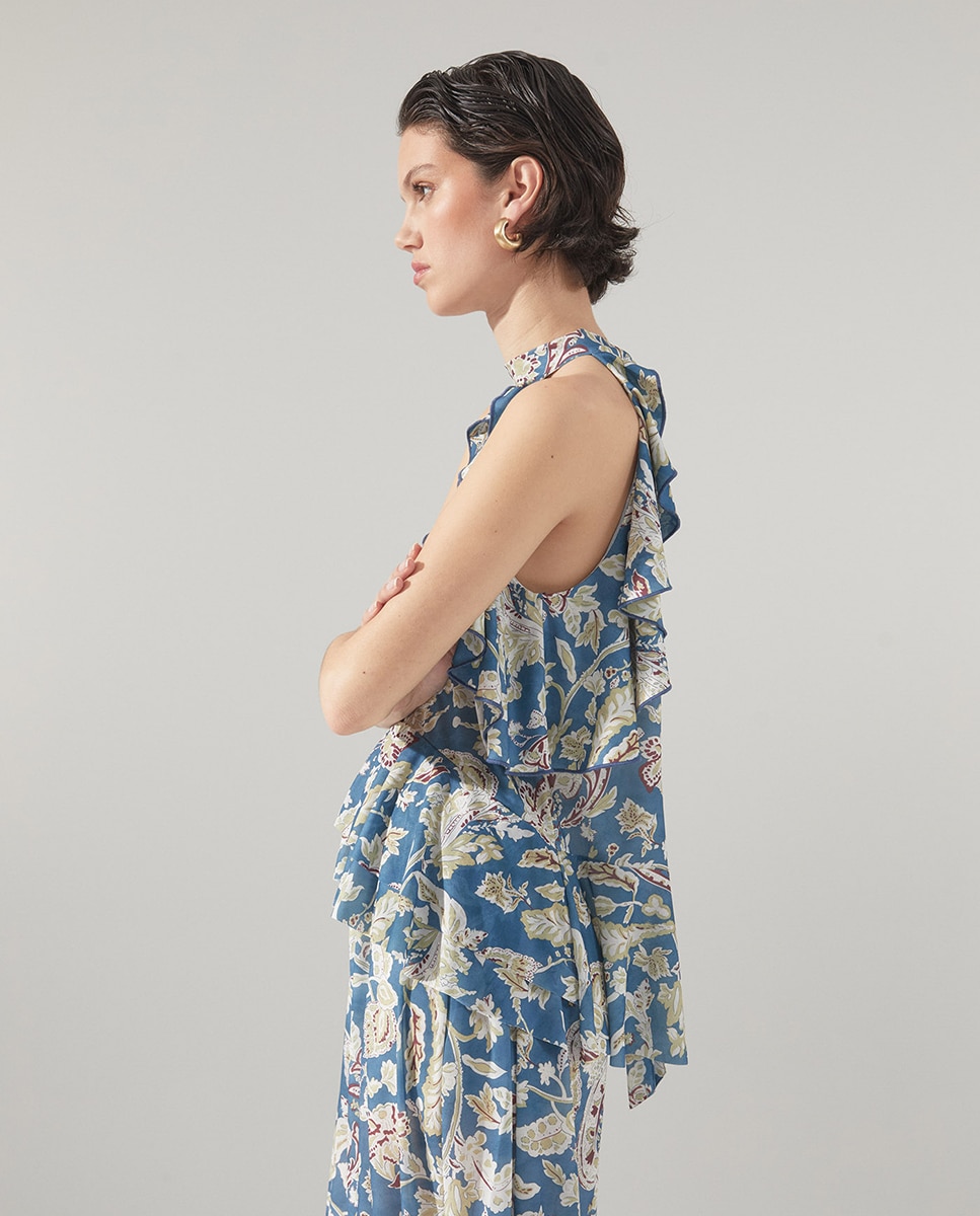 Top de Folhos de Conjunto Azul-5