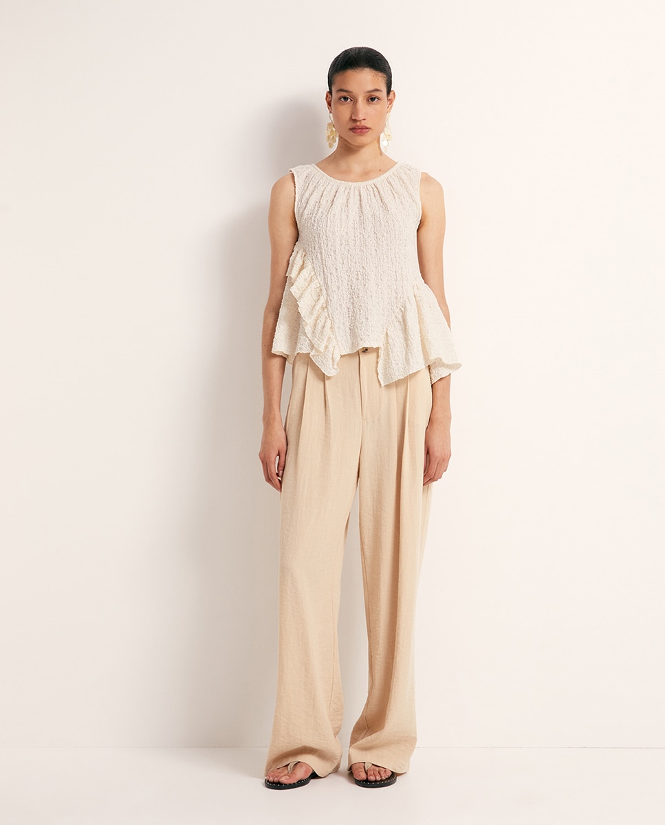 Blusa em Tecido Enrugado Cru-2