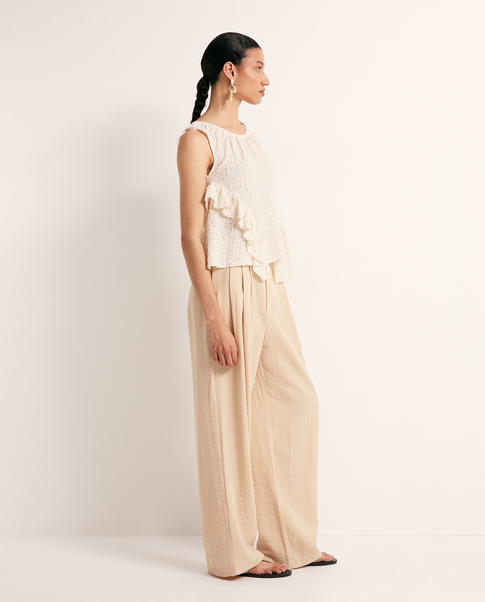 Blusa em Tecido Enrugado Cru-4