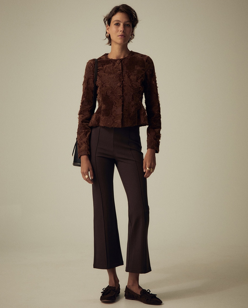 Casaco de Peplum com Jacquard Toffee-2