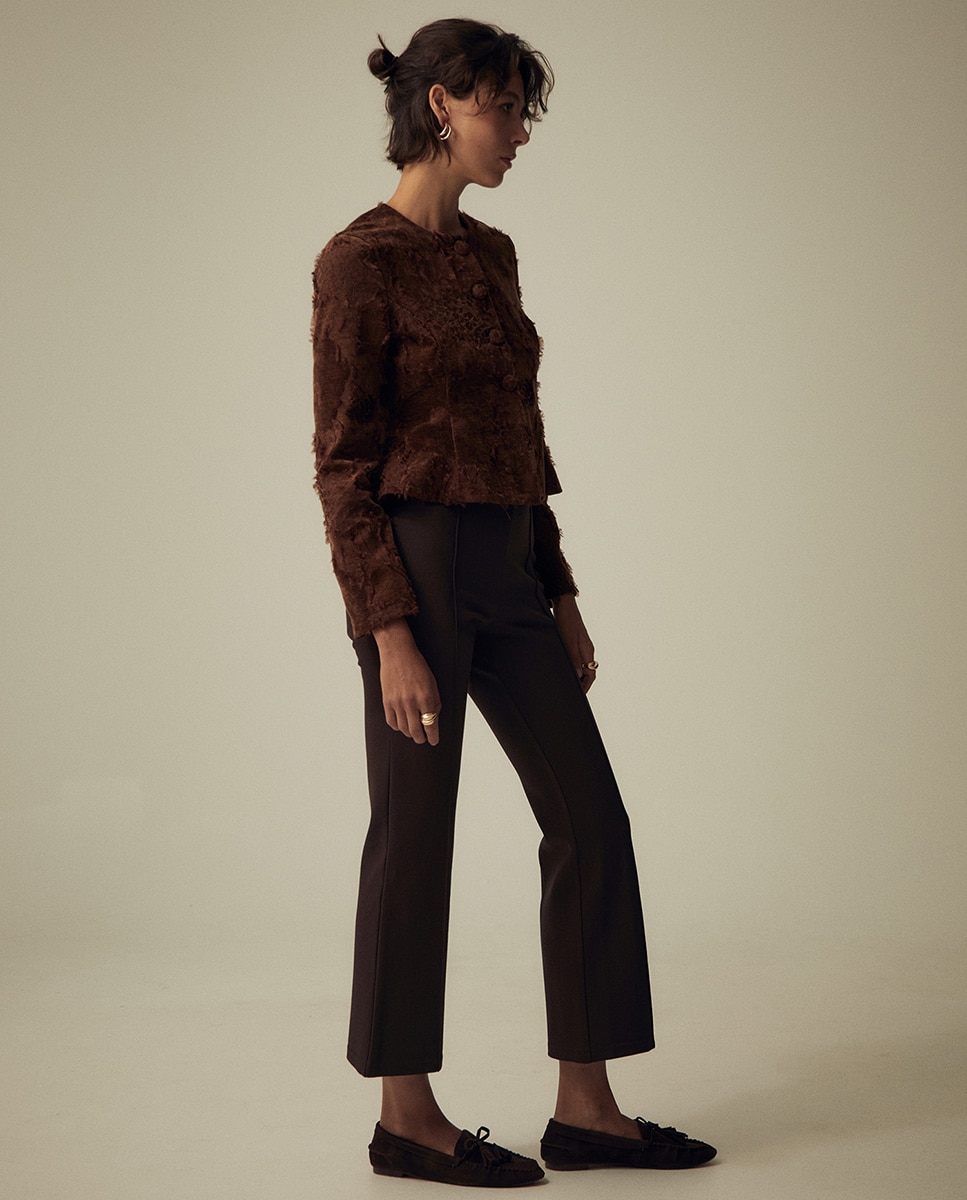 Casaco de Peplum com Jacquard Toffee-5