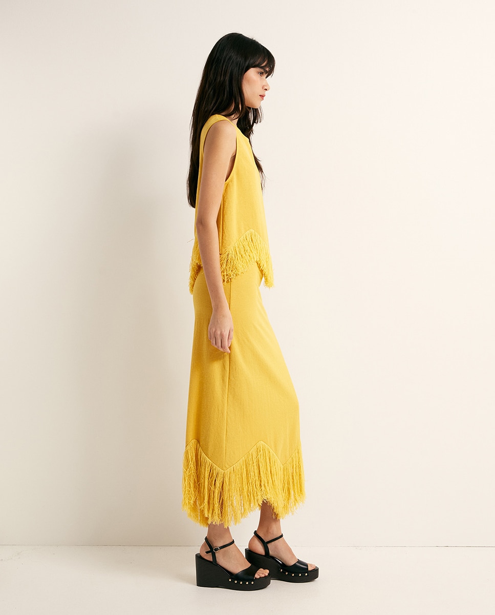 Saia com Franjas Amarelo-3