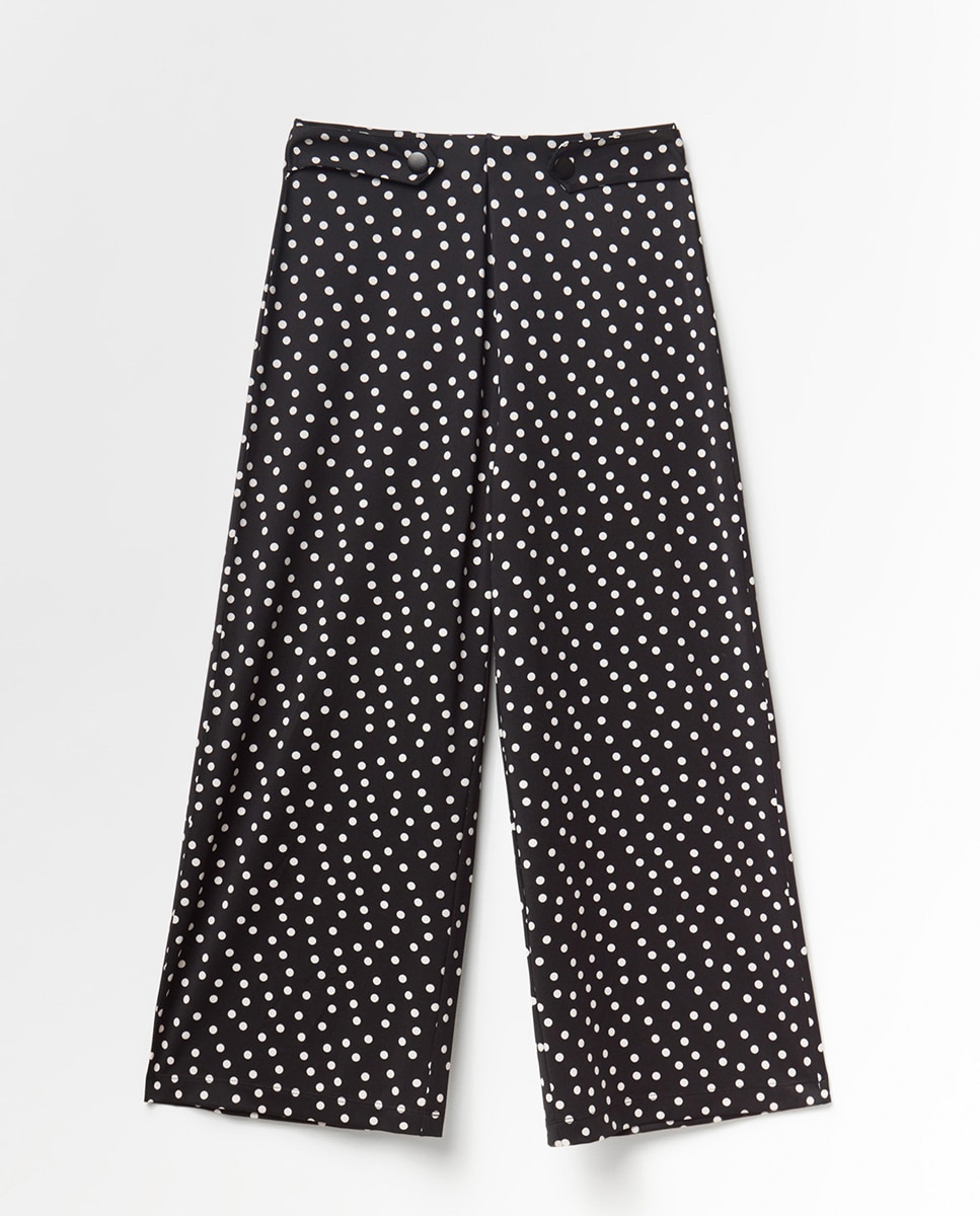 Calças fluidas estampadas Preto-5