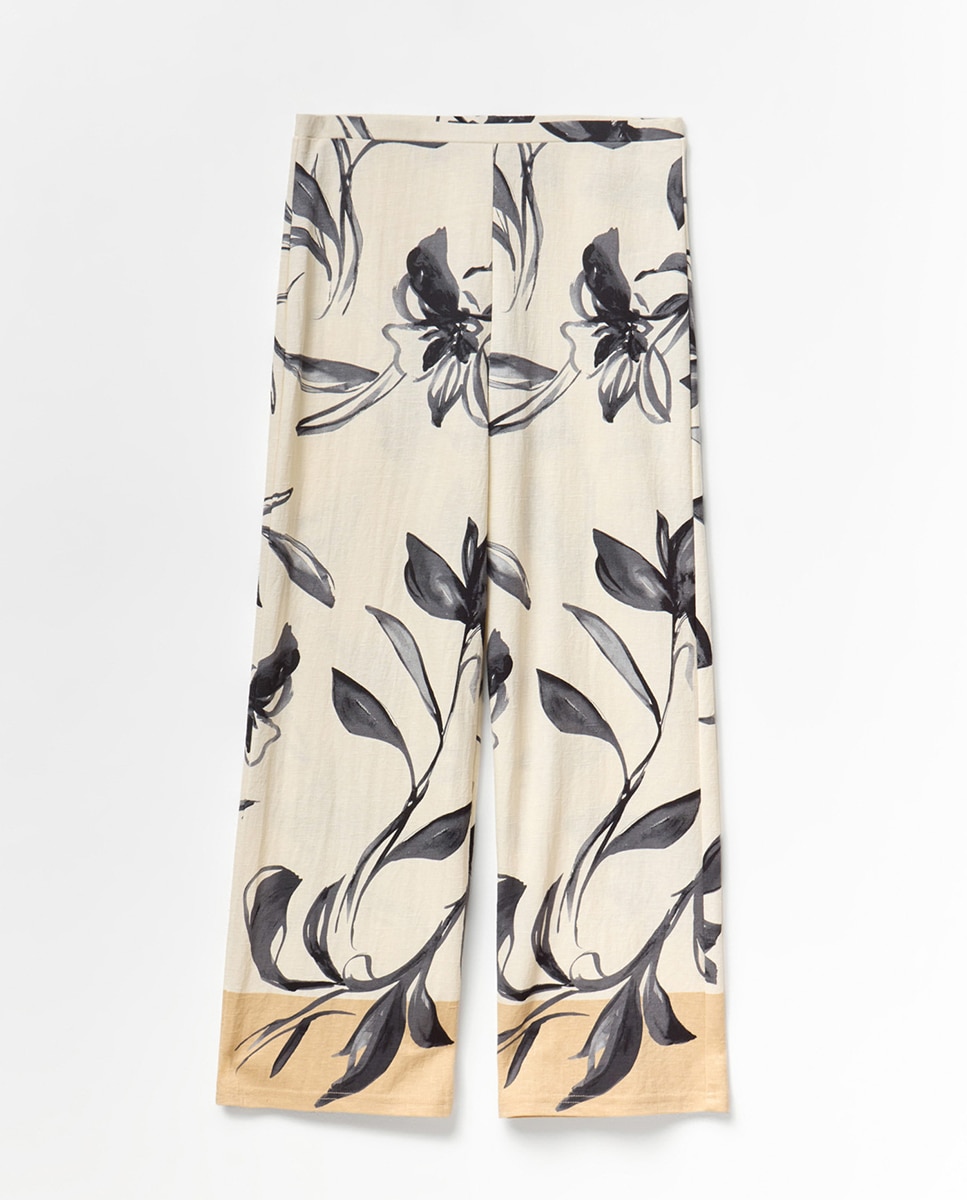 Calças de Linho com Estampado Preto-5