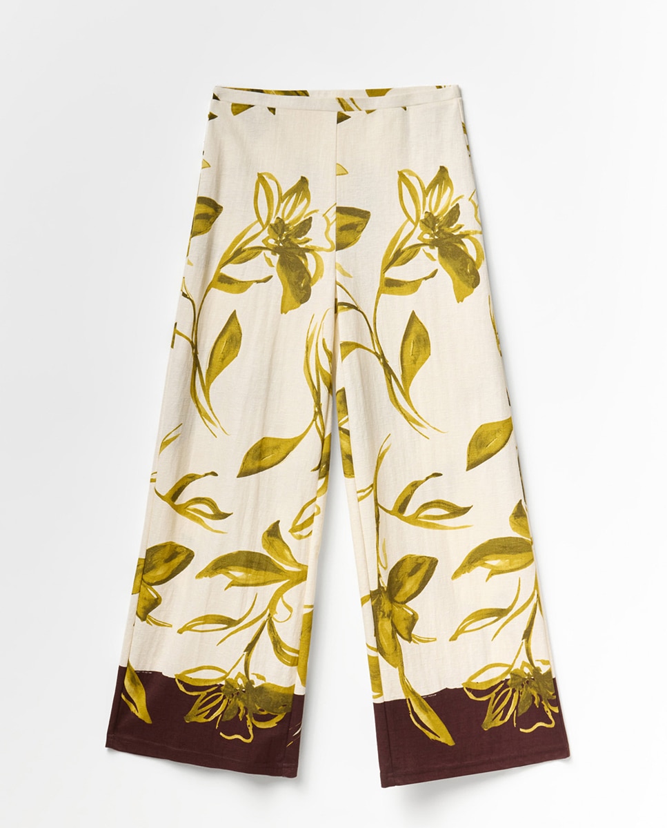 Calças de Linho com Estampado Verde-5