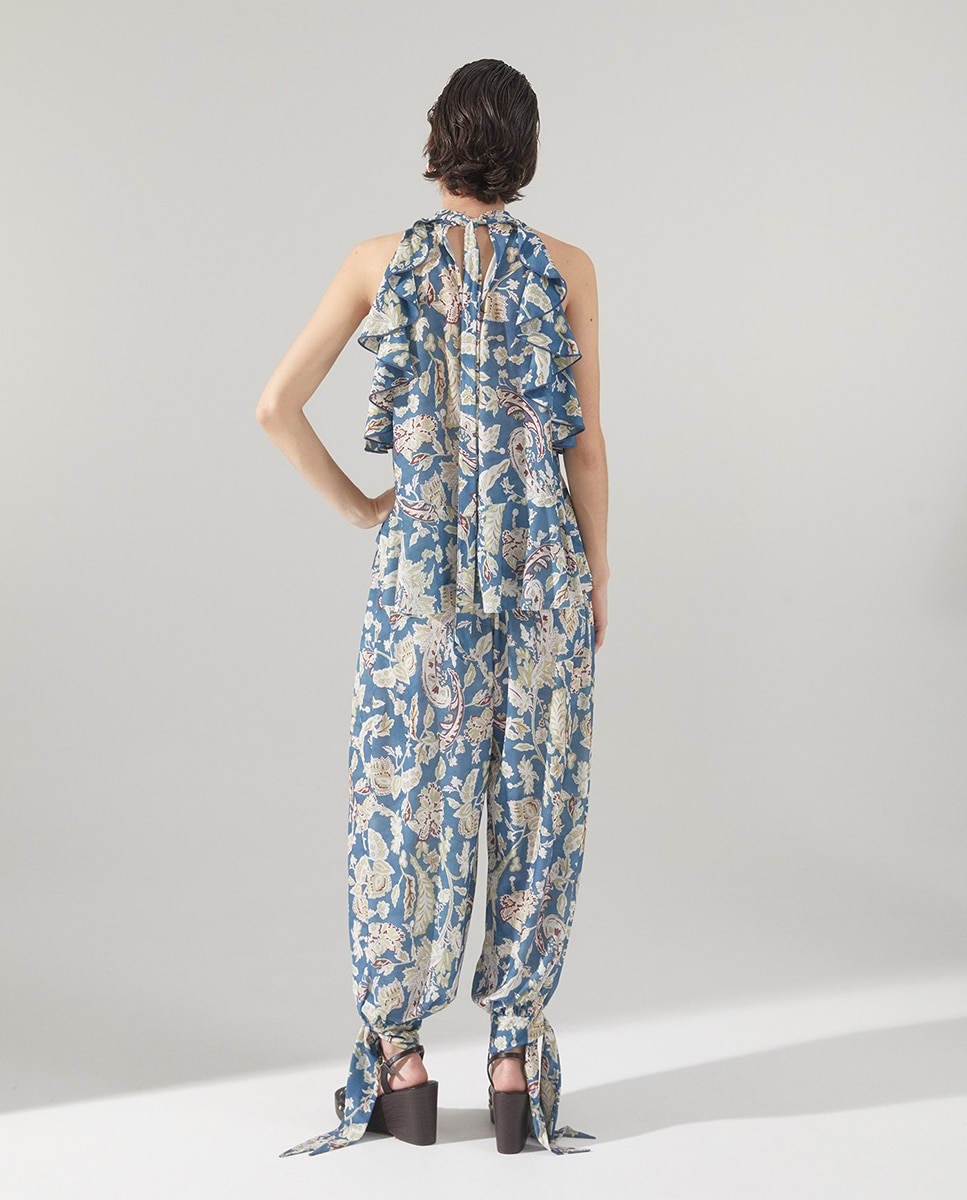 Calças Tipo Bombachas de Conjunto Azul-2