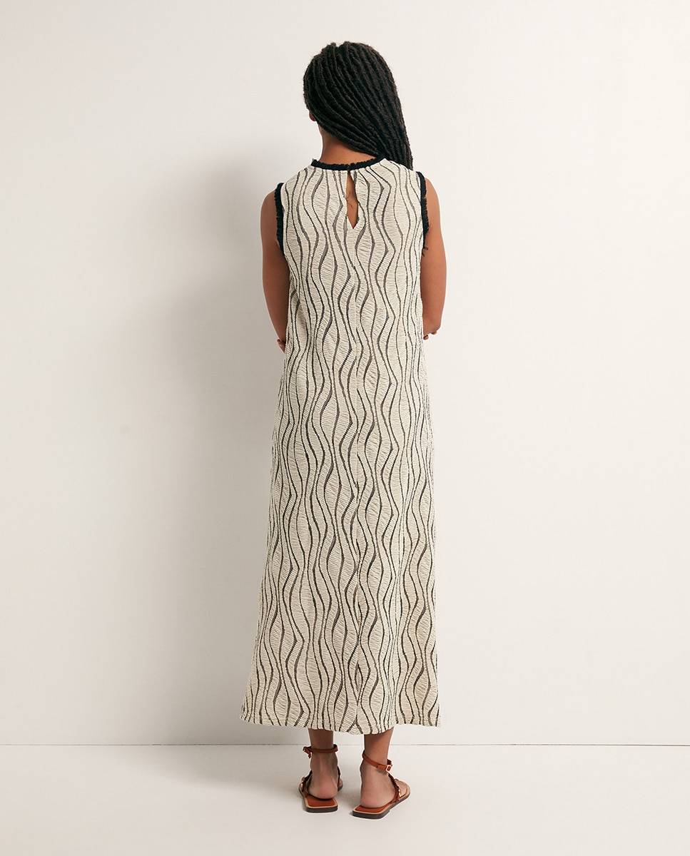 Vestido com Estrutura e Franjas Branco-marfim-4