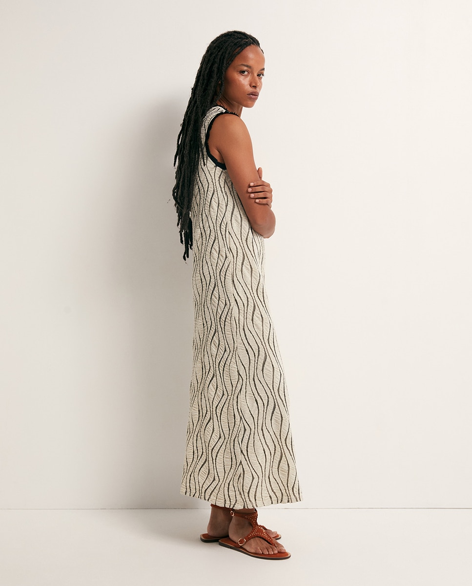 Vestido com Estrutura e Franjas Branco-marfim-5