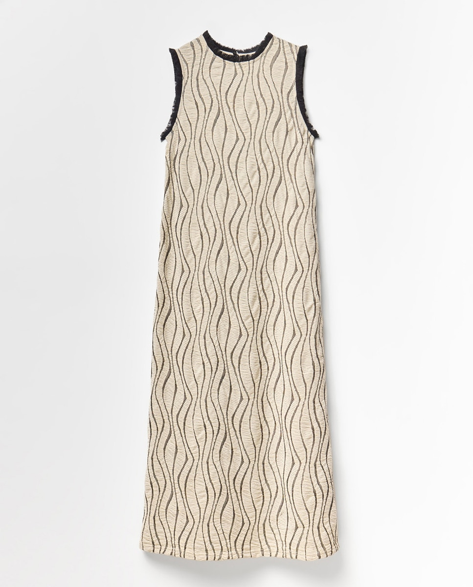 Vestido com Estrutura e Franjas Branco-marfim-6