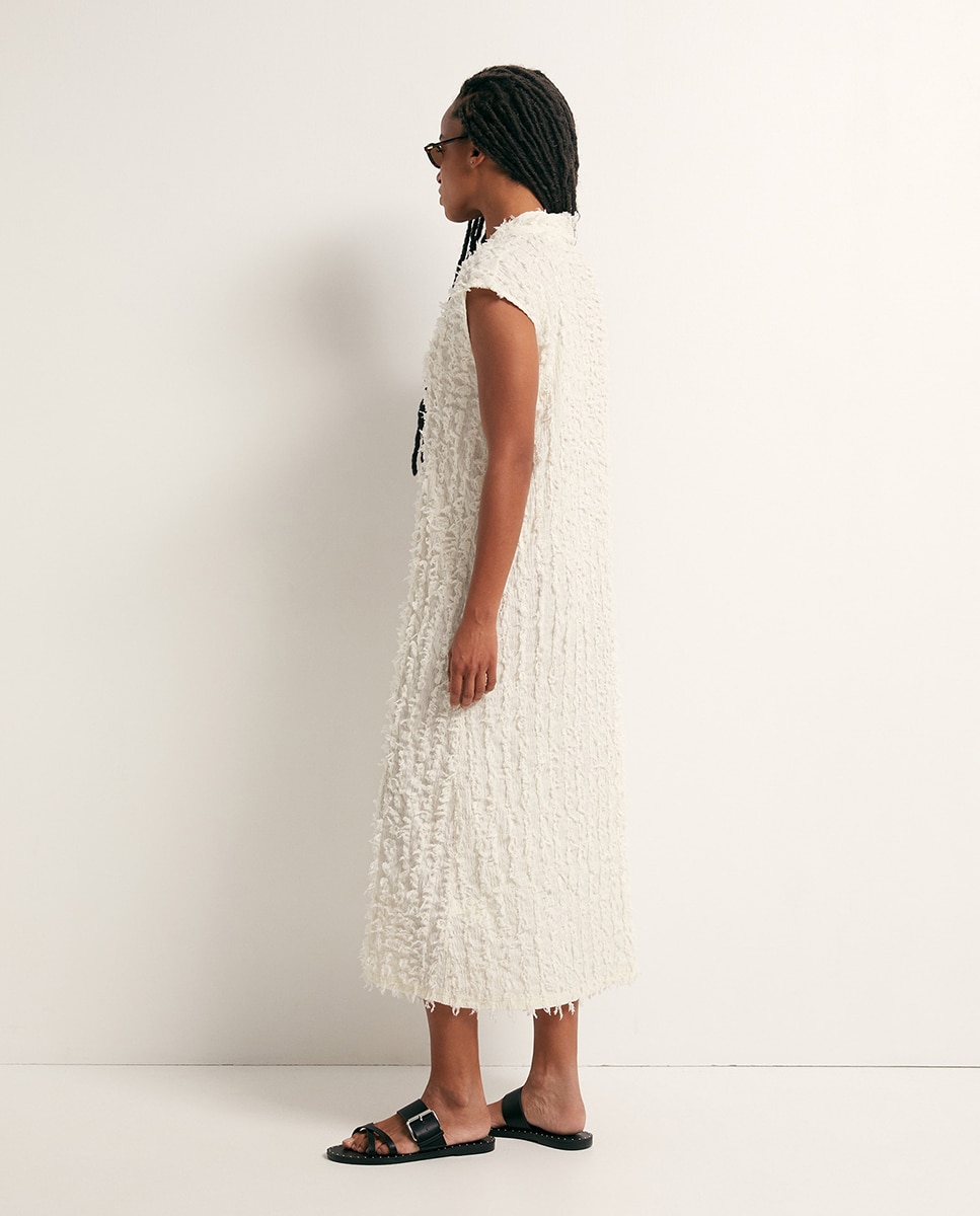 Vestido com Estrutura e Franjas Cru-5