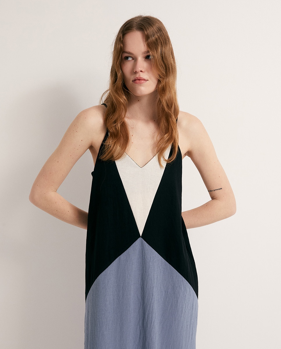 Vestido com Color Block Azul-índigo-2