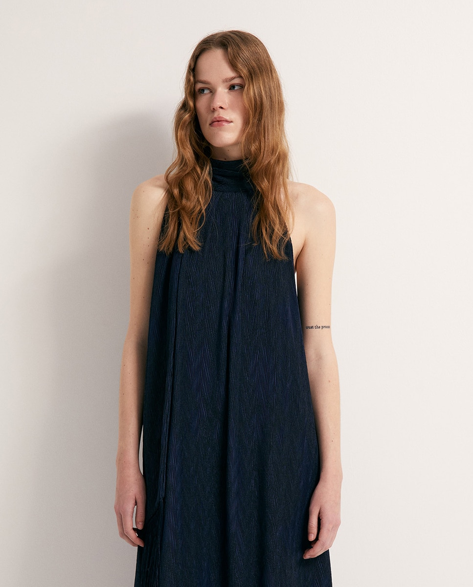 Vestido com franjas Marinho-2