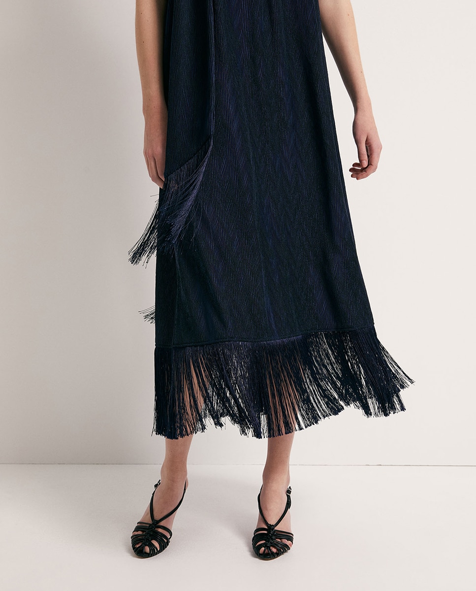 Vestido com franjas Marinho-3