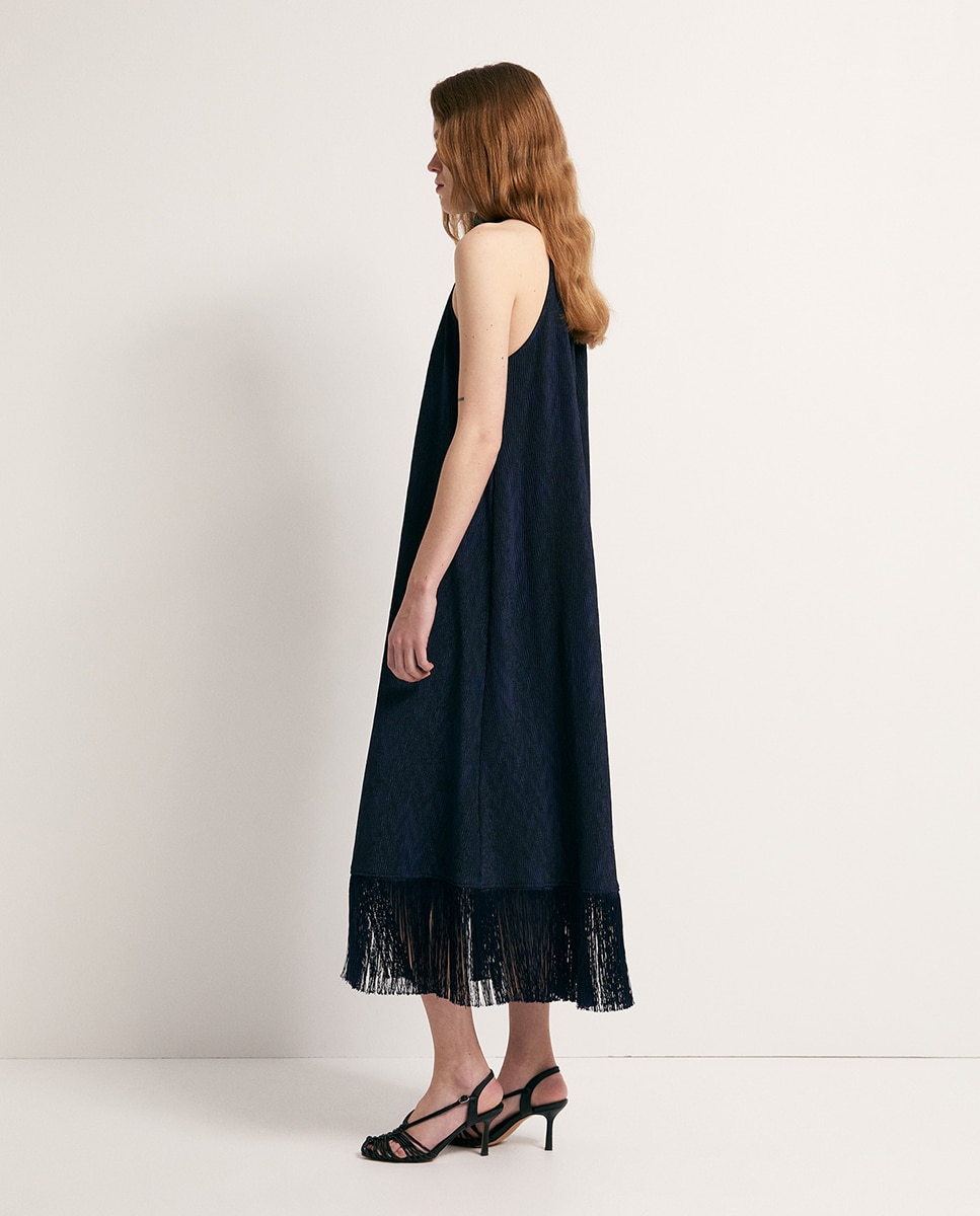Vestido com franjas Marinho-4
