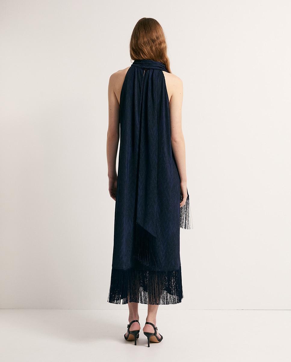 Vestido com franjas Marinho-5