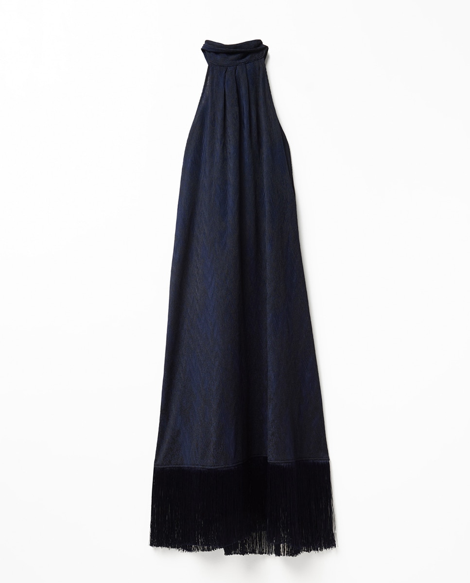 Vestido com franjas Marinho-6
