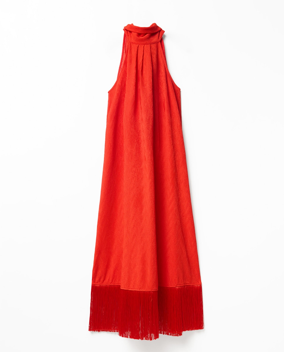 Vestido com franjas Vermelho-7