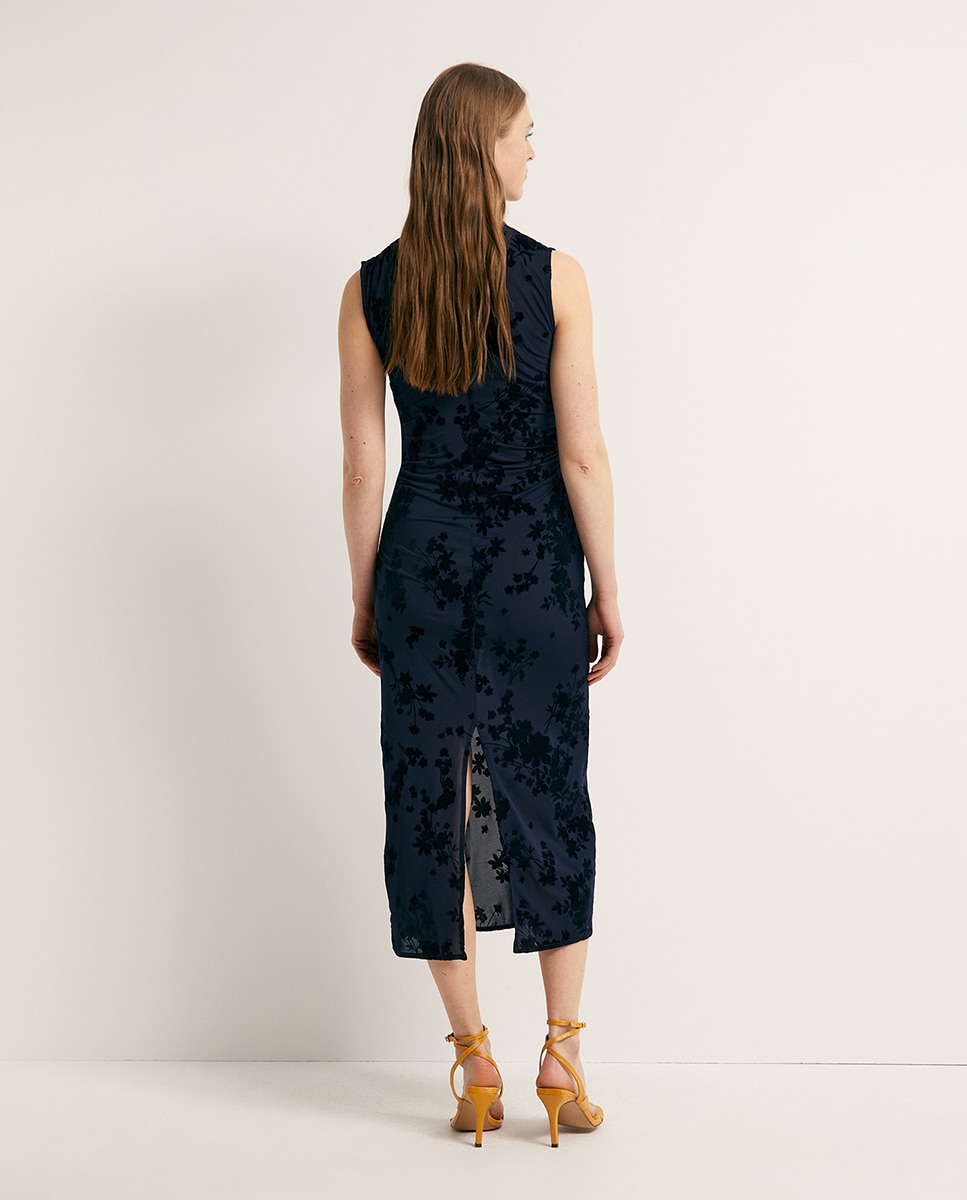 Vestido Flocado Azul-marinho-5