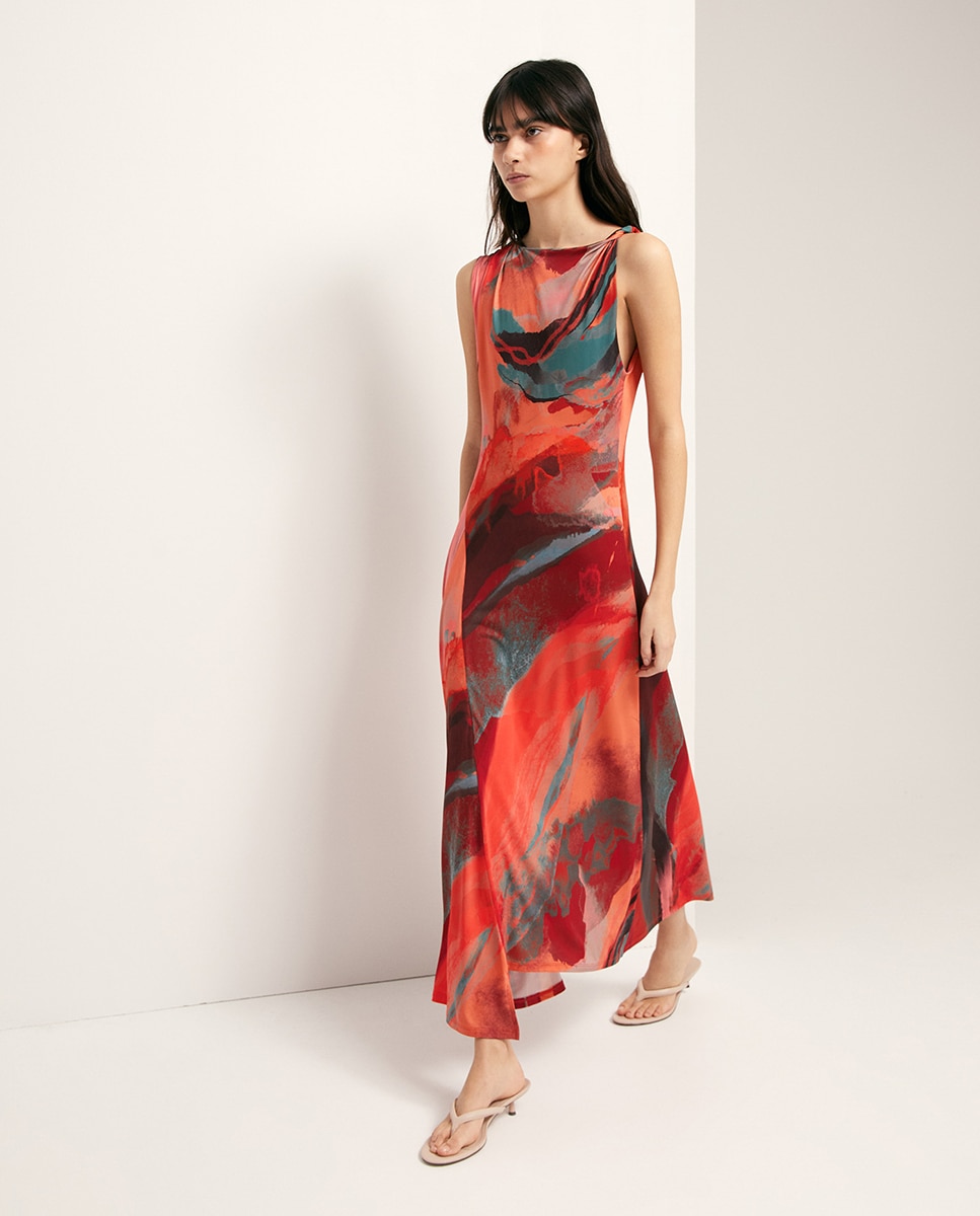 Vestido com Roda em Poliamida Vermelho-1