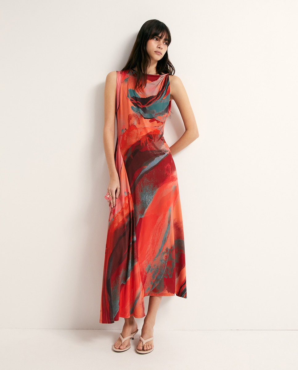 Vestido com Roda em Poliamida Vermelho-2