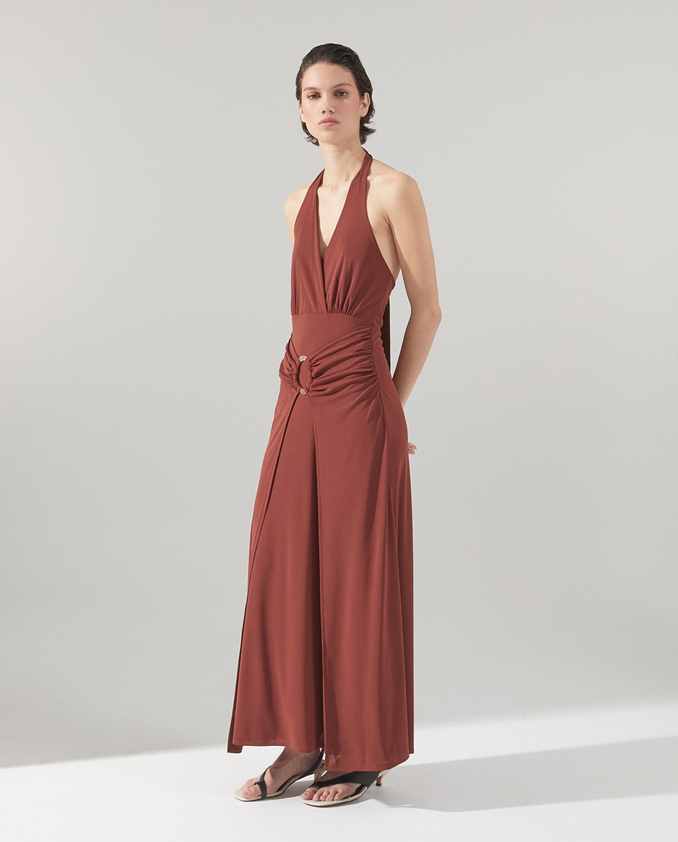 Vestido Halter de uma Peça Bordeaux-2