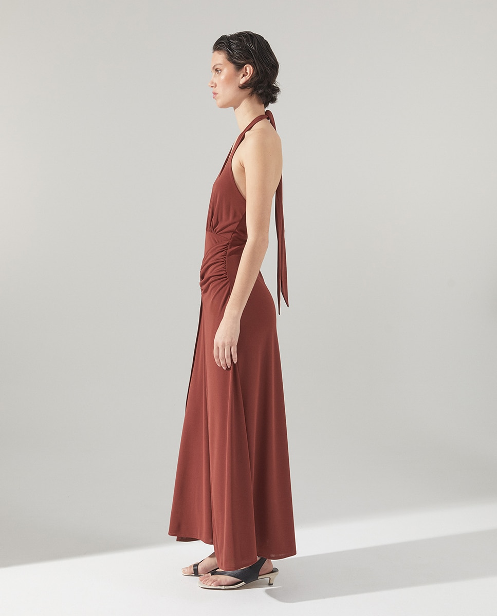 Vestido Halter de uma Peça Bordeaux-4