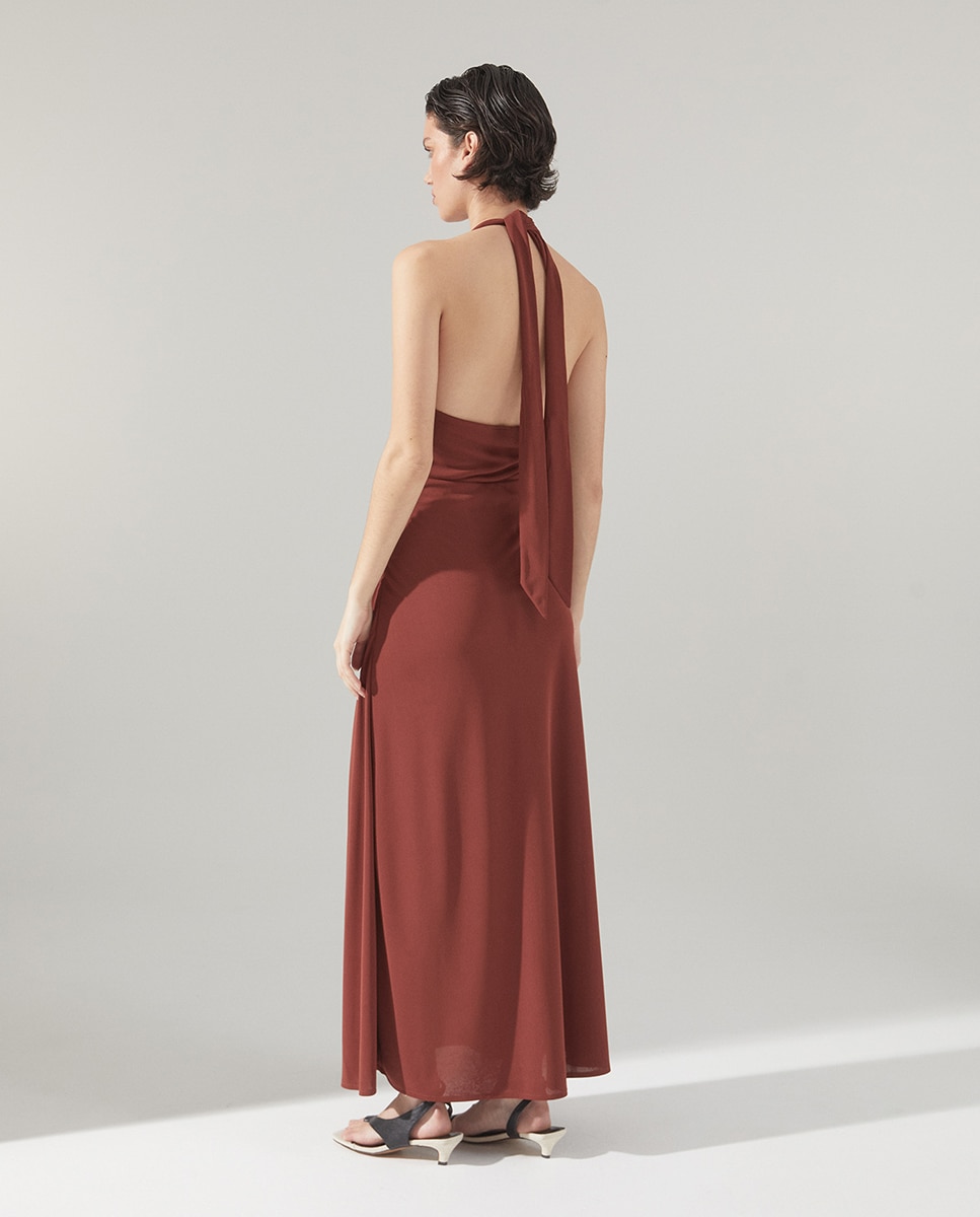 Vestido Halter de uma Peça Bordeaux-5