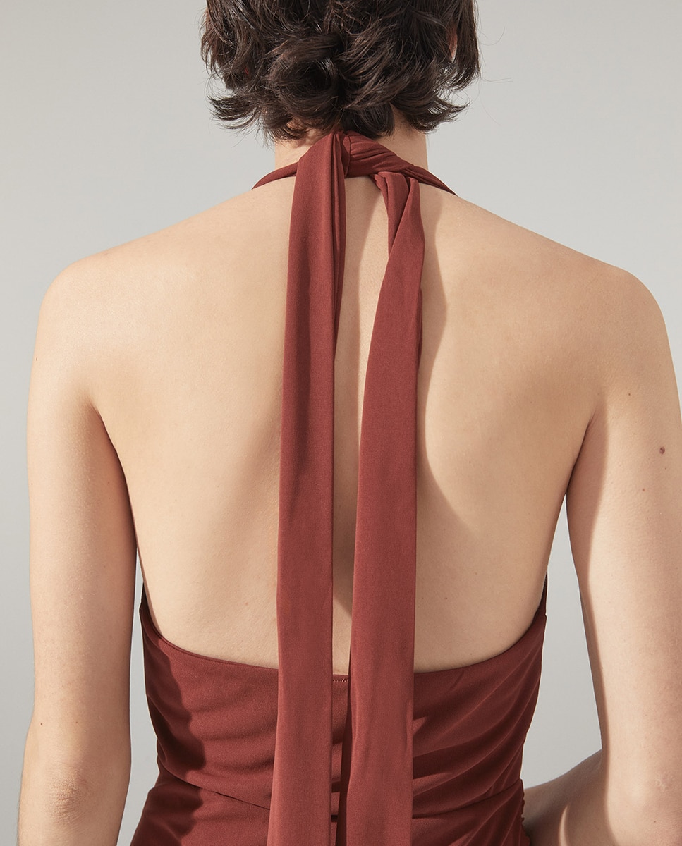 Vestido Halter de uma Peça Bordeaux-6