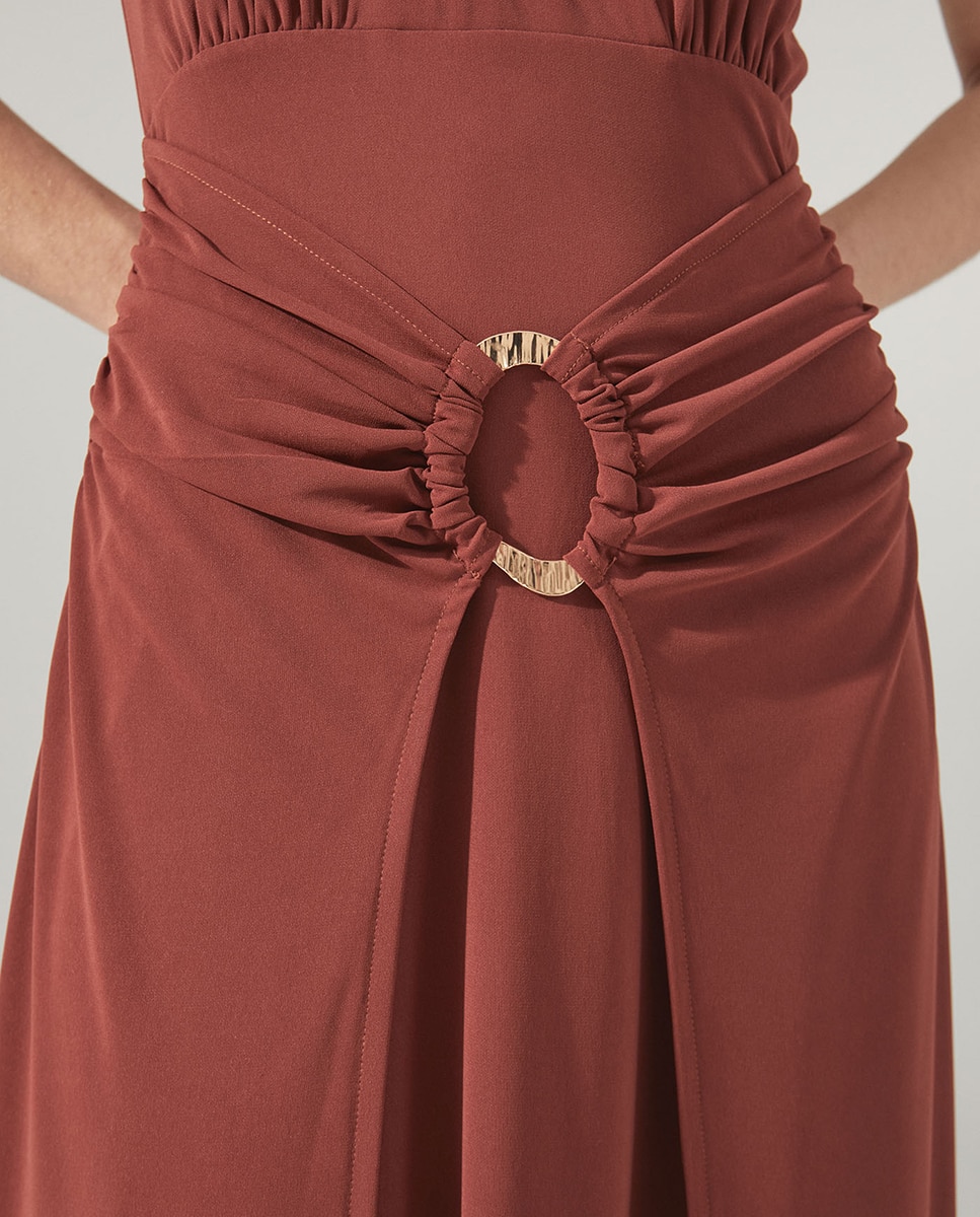 Vestido Halter de uma Peça Bordeaux-7