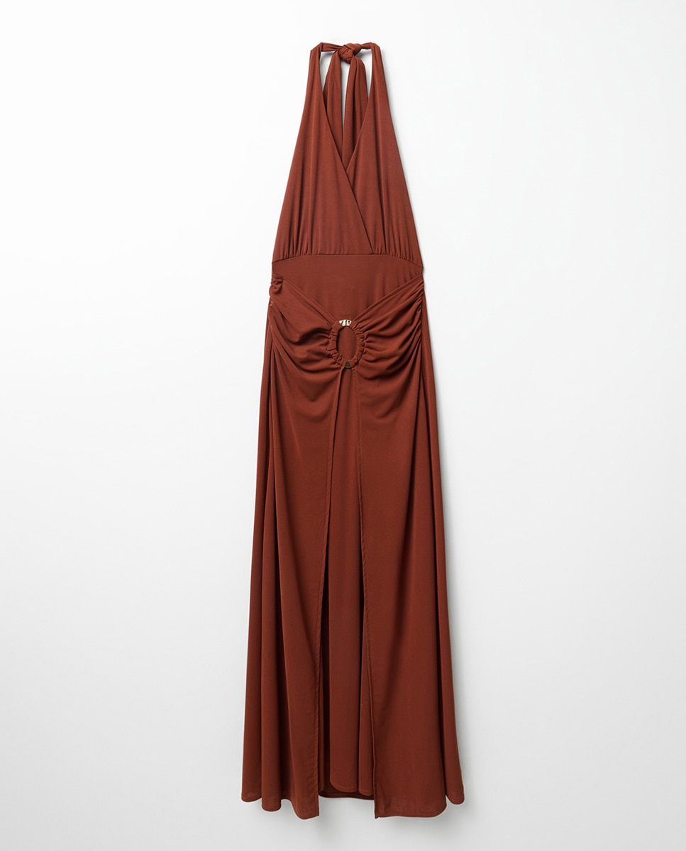 Vestido Halter de uma Peça Bordeaux-8