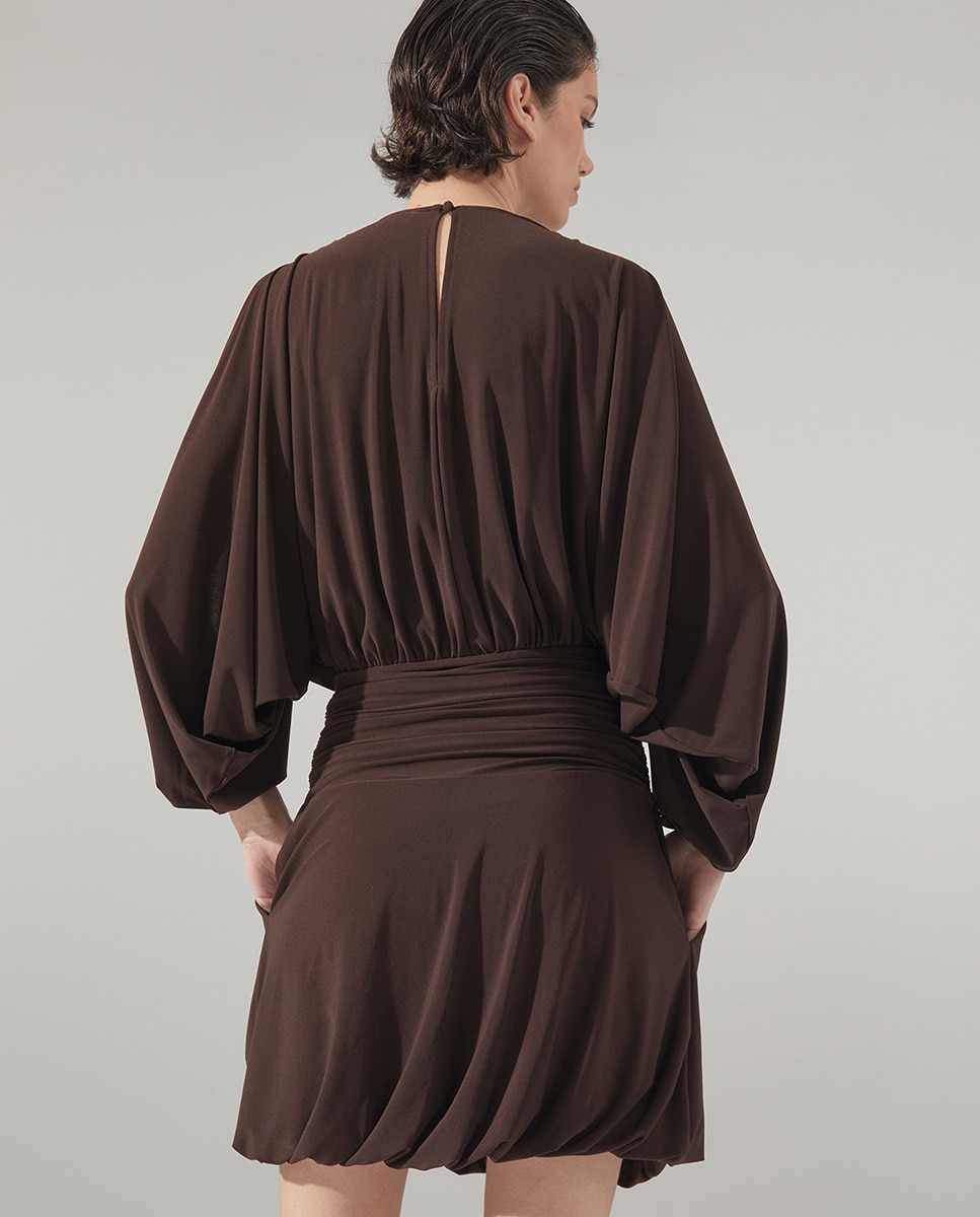 Vestido Mini Drapeado Castanho-6