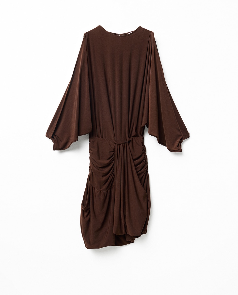 Vestido Mini Drapeado Castanho-7