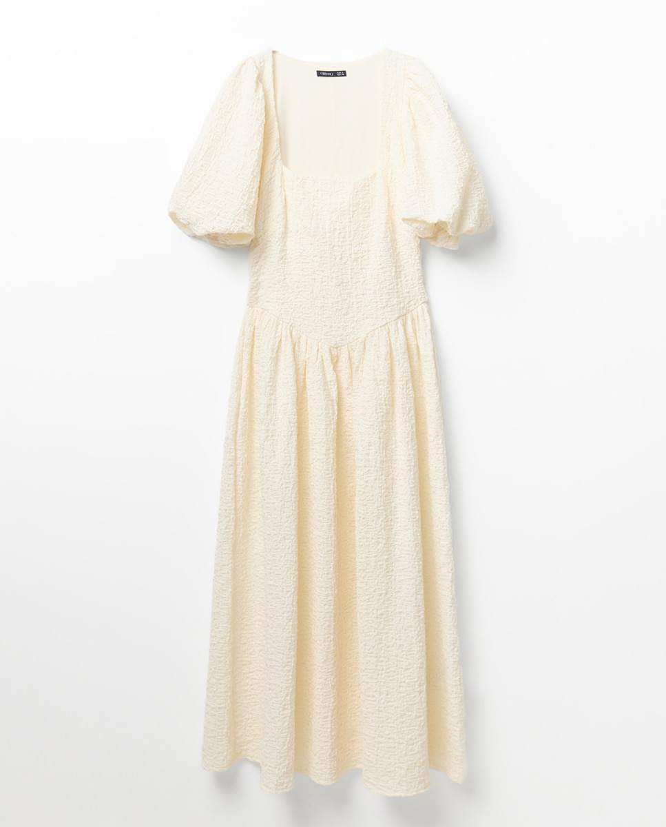 Vestido com Efeito Enrugado Cru-5