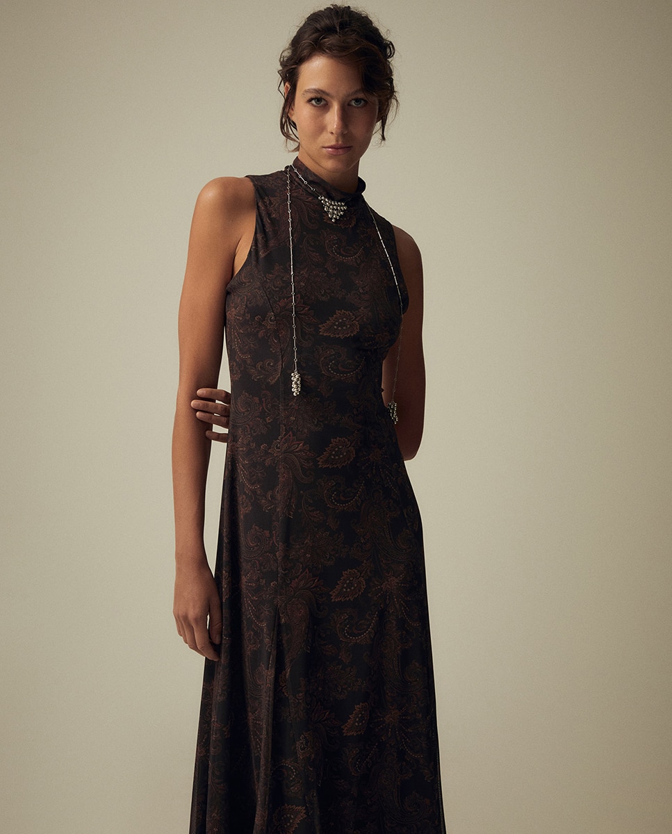 Vestido de Tule com Paisley Castanho-2