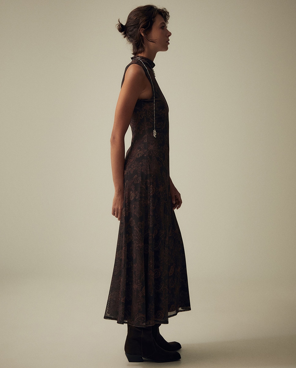 Vestido de Tule com Paisley Castanho-3