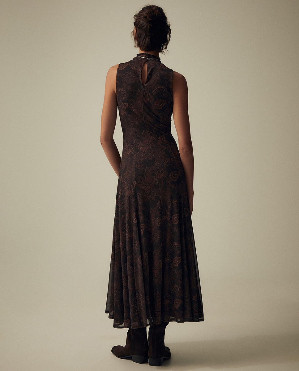 Vestido de Tule com Paisley Castanho-4